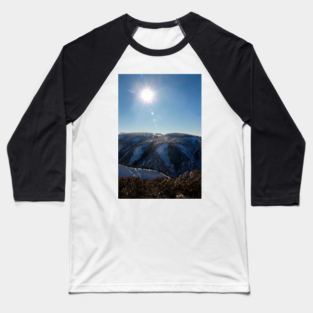 Sun on the mountainside in winter Baseball T-Shirt by jwwallace